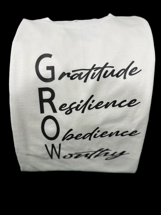 Gratitude, Resilience, Obedience, Worthy Tee 🌱
